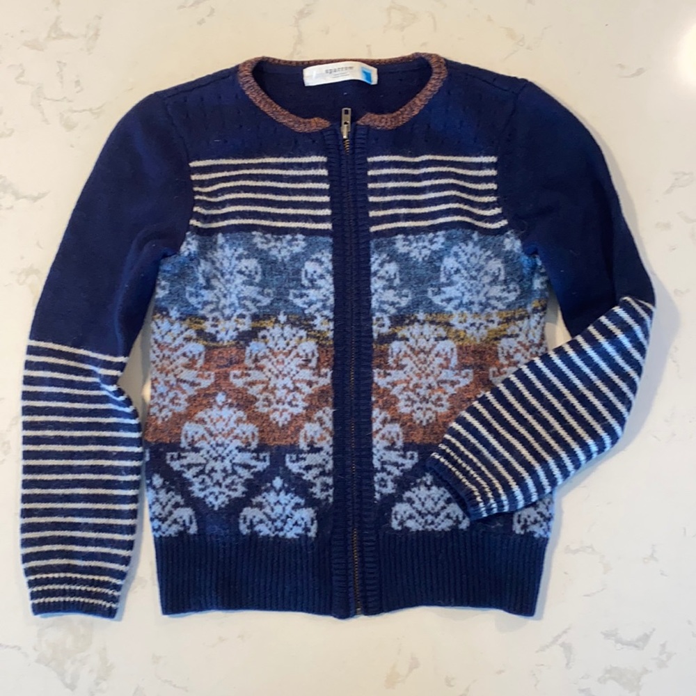 Anthropologie Sparrow Wool Blend Zip Cardigan Sweater L Blue Brown